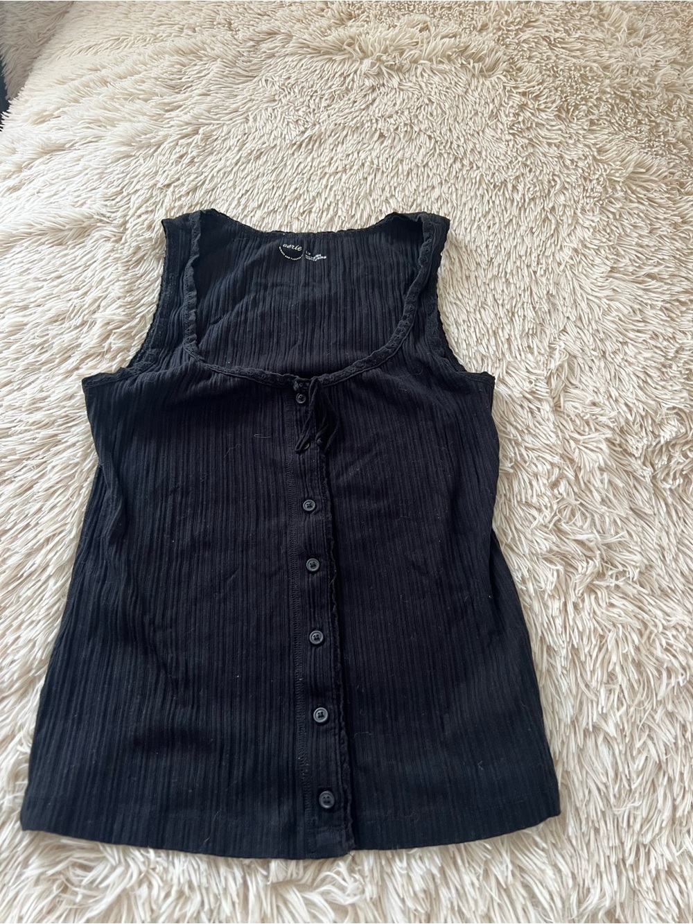 aerie Black Ribbed Button-Front Camisole